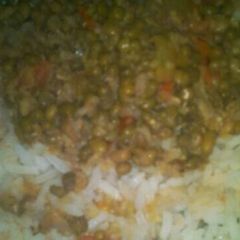 A picture of Greengrams stew and rice.