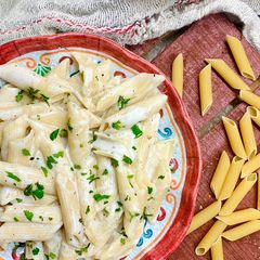 A picture of Quick and easy cheesy Penne Pasta.