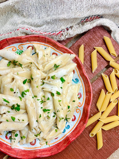 A picture of Quick and easy cheesy Penne Pasta.