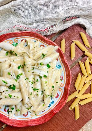 A picture of Quick and easy cheesy Penne Pasta.