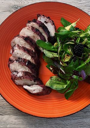 A picture of Blackberry-balsamic roasted chicken breast 💜.