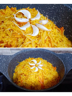 عکسی از دستور دم کردن برنج با سیر🧄