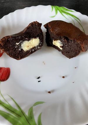 Une photo de Fondant au chocolat coeur au chocolat blanc