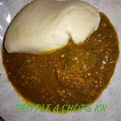 A picture of Tuwon semovita with okro soup.