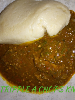 A picture of Tuwon semovita with okro soup.