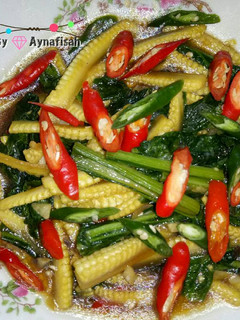 Foto resep Tumis Jagung Muda (Baby Corn) + Sawi Hijau