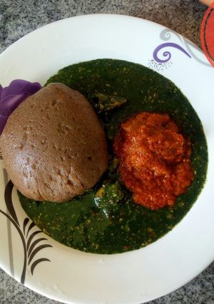 A picture of Amala and ewedu soup!.