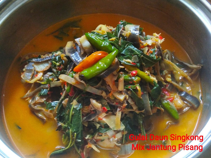 Resep Gulai Daun Singkong Mix Jantung Pisang, Lezat