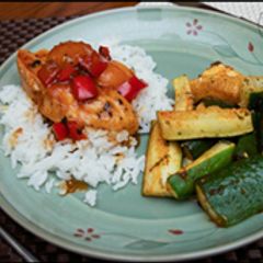 A picture of Apricot Chicken and Rice.