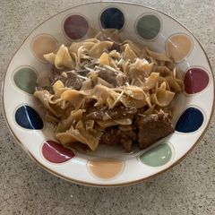 A picture of Onion Beef Noodle (Not Stroganoff).