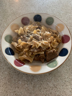 A picture of Onion Beef Noodle (Not Stroganoff).
