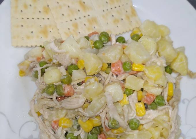 Ensalada fría de pollo con verduras mixtas Receta de Sandra Diaz- Cookpad