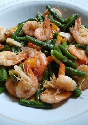 Foto resep Tumis kacang panjang pedas  dan udang