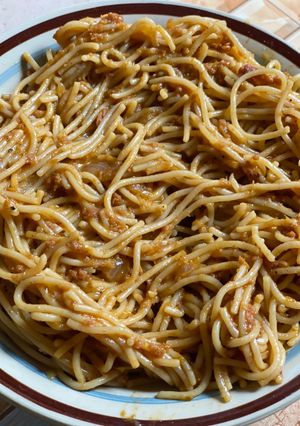 A picture of Corned beef spaghetti.