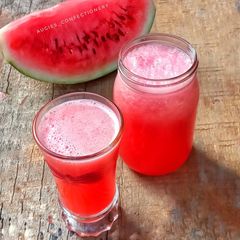 A picture of Watermelon and lime frothy drink.