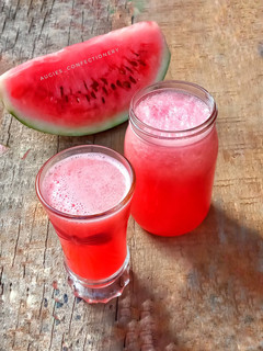 A picture of Watermelon and lime frothy drink.