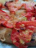 Merluza con papas, boniatos y zanahoria al horno