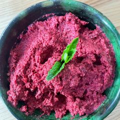 A picture of Beetroot and mint hummus.