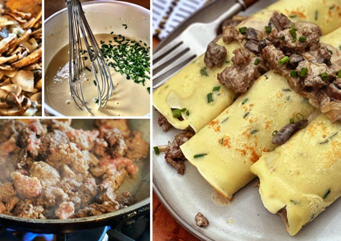 Recipe of Homemade Wagyu Breakfast Sausage, Mushroom, and Chive Crepes