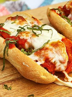 A picture of Wagyu Beef Meatball Sub on Semolina Hoagie Roll.