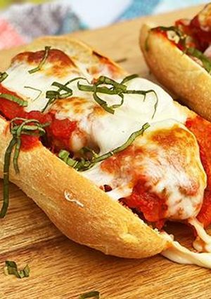 A picture of Wagyu Beef Meatball Sub on Semolina Hoagie Roll.