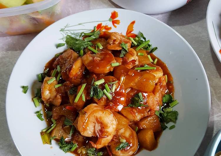 Cara Gampang mengolah 152. Udang Saos Kecap inggris yang praktis