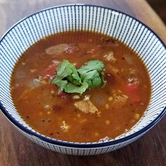 A picture of Spicy Front Street Heat pork tenderloin soup.