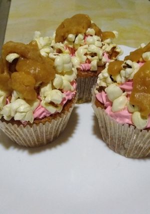 A picture of Cupcakes with popcorn n caramel#mykidsfavoritecontest.