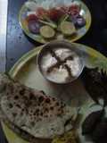 Stuff karela with meethi ki stuff roti and pudina curd (from skimmed milk)