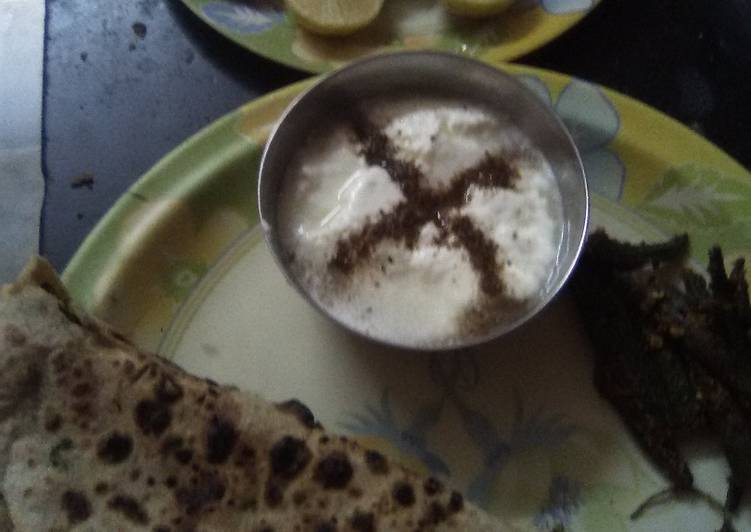 Easiest Way to Make Homemade Stuff karela with meethi ki stuff roti and pudina curd (from skimmed milk)