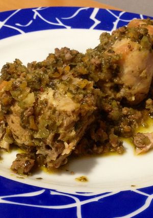 A picture of Grandma Pierina's Rabbit in Bell Pepper Sauce.