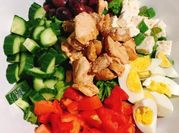 A picture of chicken breast and spring onion salad