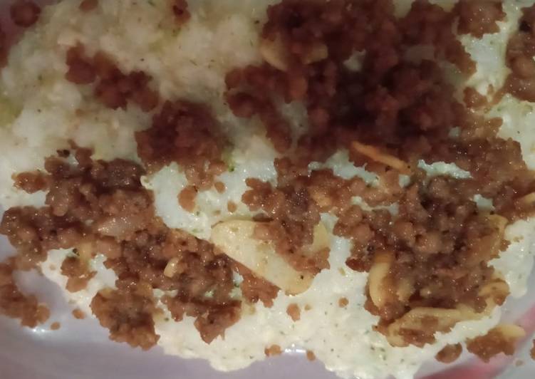 Resep Bubur tim dengan tumis daging giling, tahu, brokoli, sawi putih, Lezat Sekali