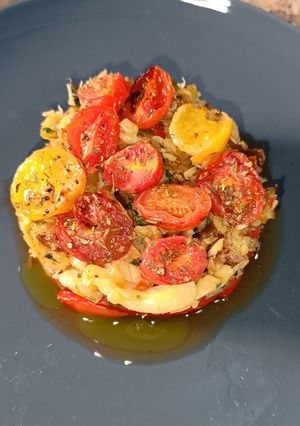 Una foto de Migas de bacalao picantonas con pimiento asado en Air fryer