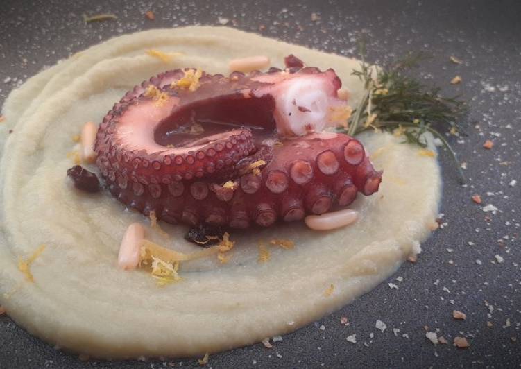 Polpo scottato su crema di vruoccuoli arriminati e finocchietto