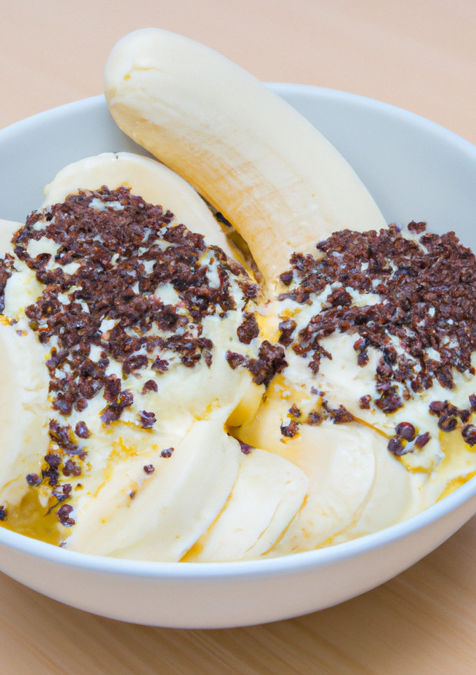 Una foto de Helado de plátano y naranja con perlas de chocolate