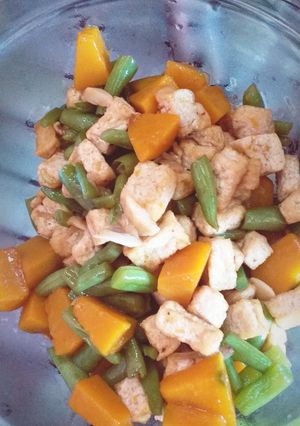 Foto resep Tumis tahu, labu kuning, kacang panjang