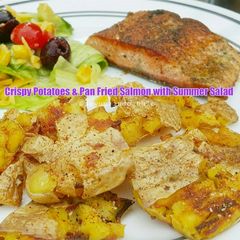 A picture of Crispy Potatoes & Pan Fried Salmon with Summer Salad.
