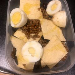 Gluten free boiled eggs with lentils A picture of Gluten free boiled eggs with lentils.