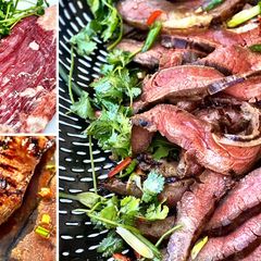A picture of Grilled Wagyu Flank Steak with Cilantro-Scallion Salad.