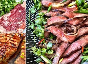 A picture of Grilled Wagyu Flank Steak with Cilantro-Scallion Salad.