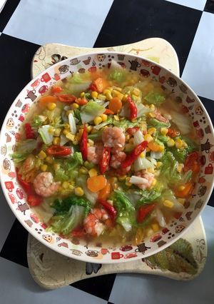 Foto resep Tumis cah sawi putih udang jagung