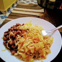 A picture of Rice,noddles and beans.