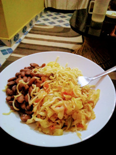 A picture of Rice,noddles and beans.