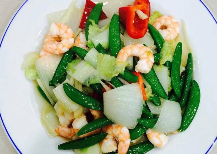 Cara meracik Tumis sawi putih,kapri &amp; udang Anti Gagal