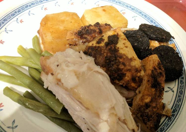 Step-by-Step Guide to Make Homemade Pork Belly, Black pudding, potatoes, green beans &amp; apple sauce