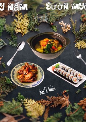 Hình của món Gà nấu nấmSườn muối rang.