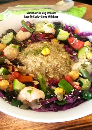 A picture of Quinoa Chickpea Plant-Based Salad - A Vegan Buddha Bowl.