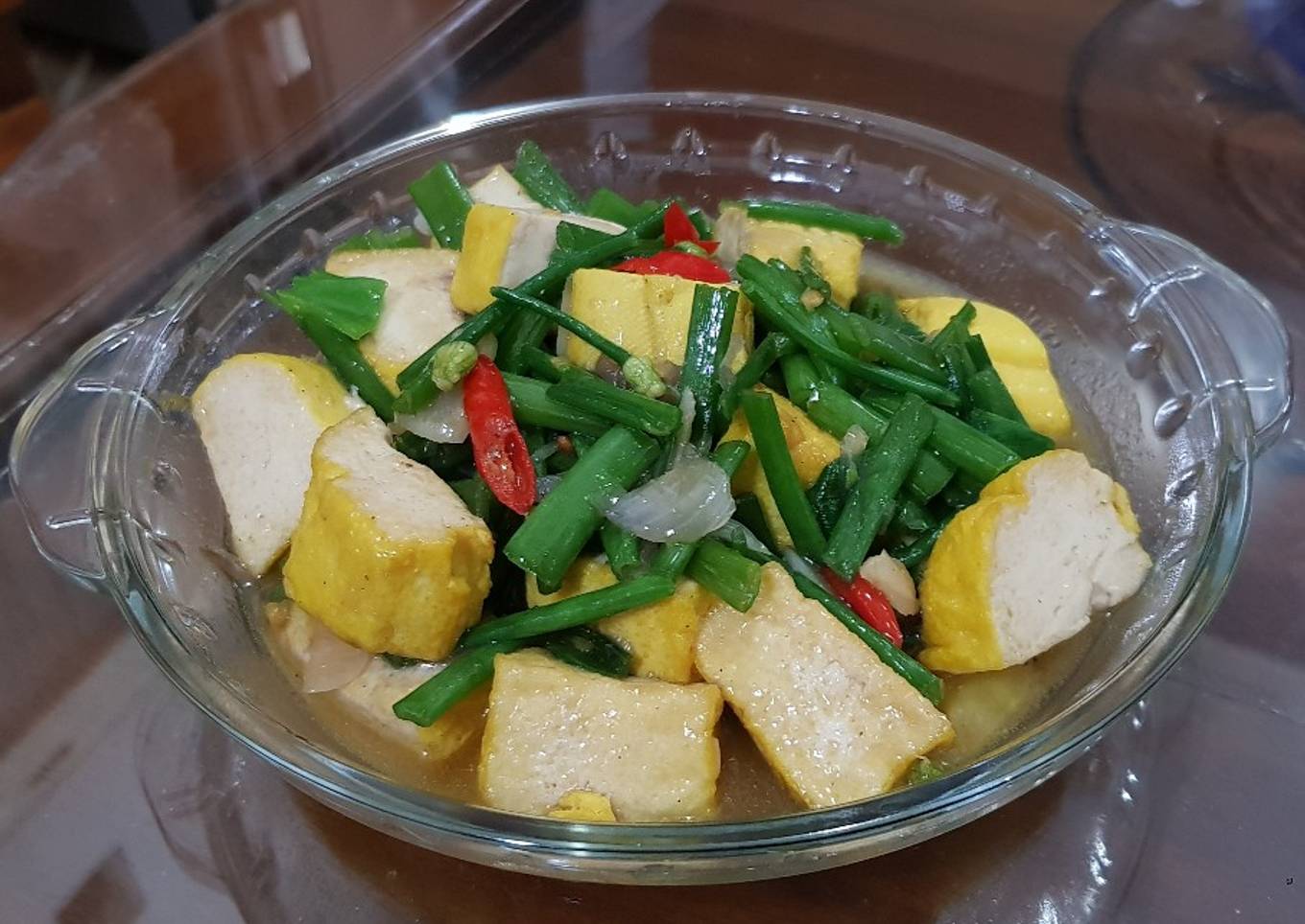 Tumis tahu kembang bawang