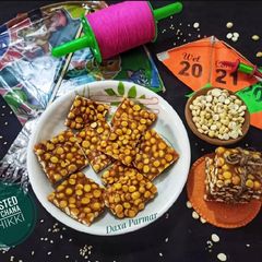 A picture of Daliya Chikki / Roasted Puff Chana Chikki.